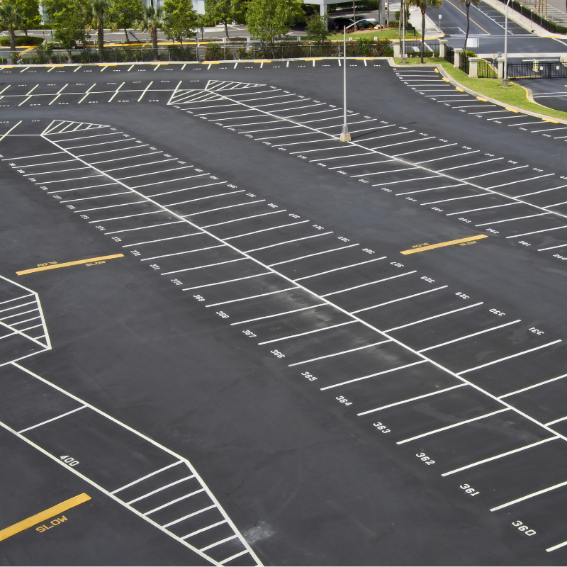 Fresh parking lot lines with numbered spaces