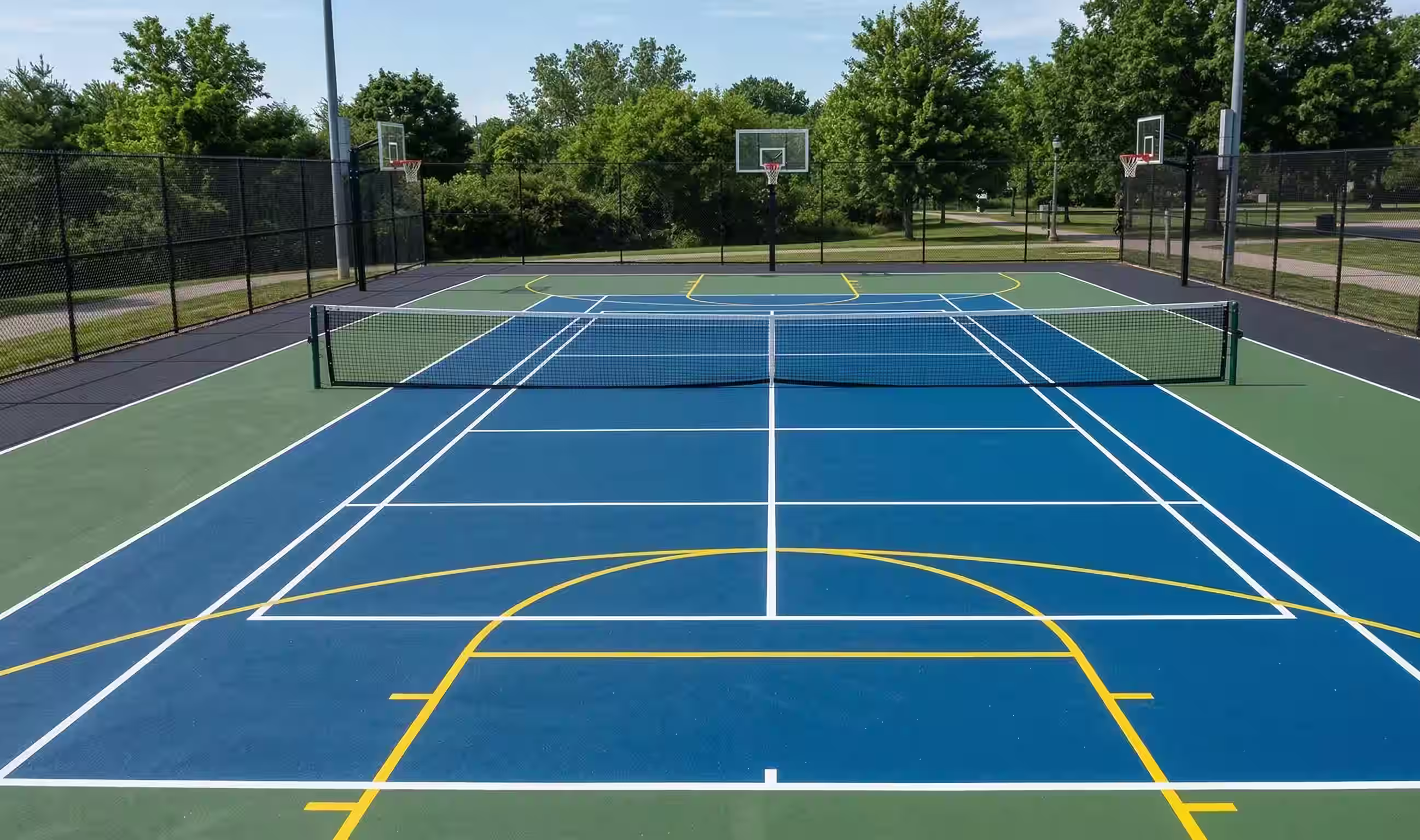 Multi-use court line painting by LineMark Striping